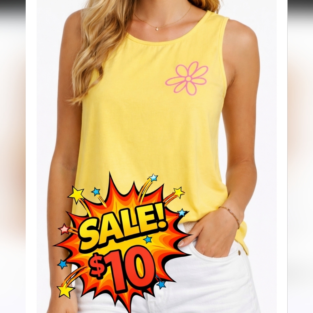 STB Boutique Yellow Pink Daisy Tank NWT Medium Sleeveless Summer Top